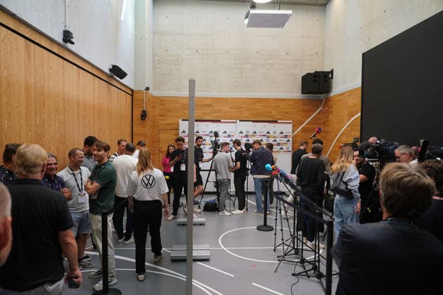 Mixed Zone is being set up at Herzo Base, September 29, 2026: German National Team Nations League Preparation, Home Ground, HerzoBase, World of Adidas, Herzogenaurach