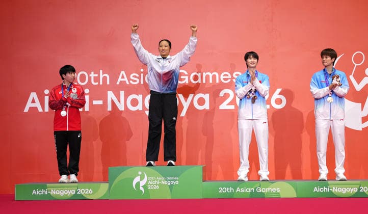 (260929) -- ICHINOMIYA, Sept. 29, 2026 -- Gold medalist An Seyoung (2nd L) of South Korea, silver medalist Yamaguchi Akane (1st L) of Japan, bronze medalists Wang Zhiyi (1st R) of China and Chen Yufei of China pose during the awarding ceremony for the women s singles of badminton at the 20th Asian Games Aichi-Nagoya 2026 in Ichinomiya of Aichi Prefecture, Japan, Sept. 29, 2026. ) (SP)JAPAN-ICHINOMIYA-ASIAN GAMES-BADMINTON-WOMEN S SINGLES LixBo 