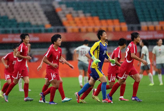 (260929) -- SHIZUOKA, Sept. 29, 2026 -- Players of the Democratic People s Republic of Korea (DPRK) react after the women s semifinal football match between China and the Democratic People s Republic of Korea (DPRK) at 20th Asian Games Aichi-Nagoya 2026 in Fukuroi of Shizuoka Prefecture, Japan, Sept. 29, 2026. ) (SP)JAPAN-SHIZUOKA-ASIAN GAMES-FOOTBALL-WOMEN S SEMIFINAL-CHN VS PRK JiaxHaocheng 