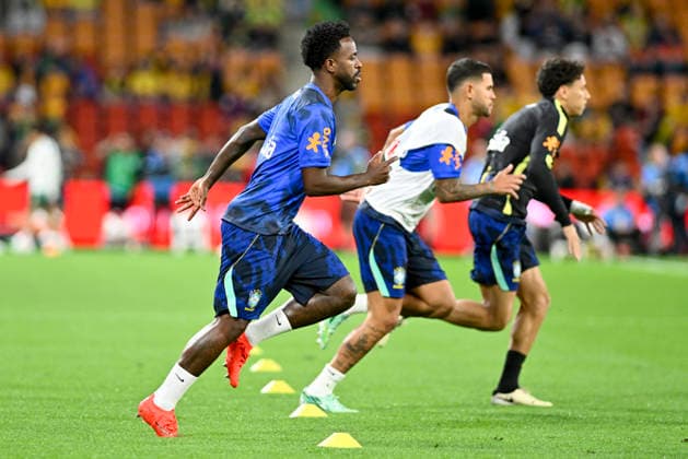 29th September 2026; Suncorp Stadium, Brisbane, Australia; Friendlies Football, Australia versus Brazil; Vinicius Junior of Brazil during the warm up NigelxOwen