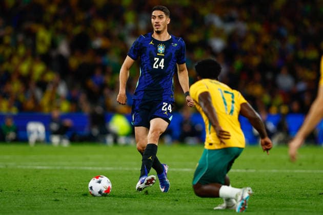 SOCCER AUSTRALIA BRAZIL, Jair Cunha of Brazil passes the ball during the Queensland Football Series International Friendly, Länderspiel, Nationalmannschaft match between the Socceroos and Brazil at Suncorp Stadium in Brisbane, Tuesday, September 29, 2026. ( NO ARCHIVING, EDITORIAL USE ONLY  Copyright: xRUSSELLxFREEMANx 20260929150473101001
