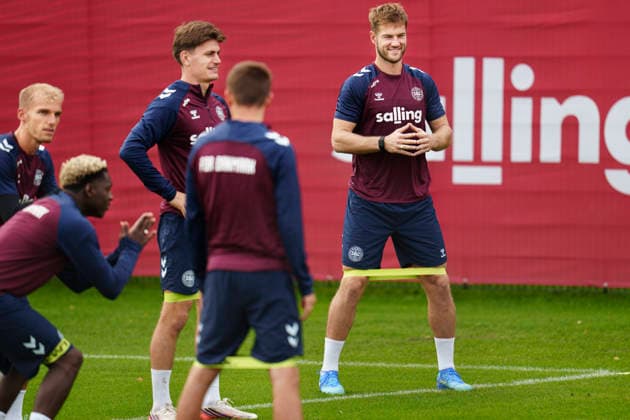 Denmark Nations League: Joachim Andersen, Joakim Maehle, Gustav Isaksen, and Mohamed Daramy during training at the national soccer team’s gathering in Helsingør on Tuesday, September 29, 2026. Denmark will play a Nations League match against Portugal at Parken on Thursday. Photo: Liselotte Sabroe, Ritzau Scanpix, Copenhagen, Denmark  Copyright: Ritzau Scanpix LiselottexSabroex spdk20260929-125223-L