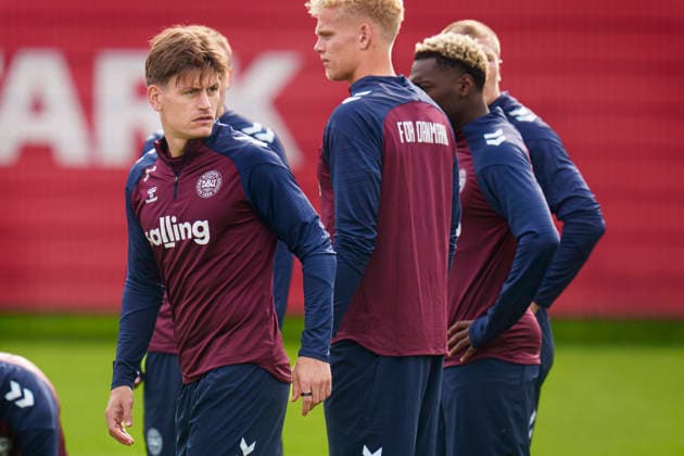 Denmark Nations League: Joakim Maehle and Oliver Provstgaard during training at the national soccer team’s camp in Helsingør on Tuesday, September 29, 2026. Denmark will play a Nations League match against Portugal on Thursday at Parken. Photo: Liselotte Sabroe, Ritzau Scanpix, Copenhagen, Denmark  Copyright: Ritzau Scanpix LiselottexSabroex spdk20260929-123027-L