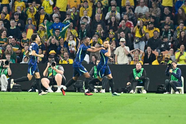 29th September 2026; Suncorp Stadium, Brisbane, Australia; Friendlies Football, Australia versus Brazil; Vanderson of Brazil celebrates his goal to make it 1-0 in the 3rd minute NigelxOwen