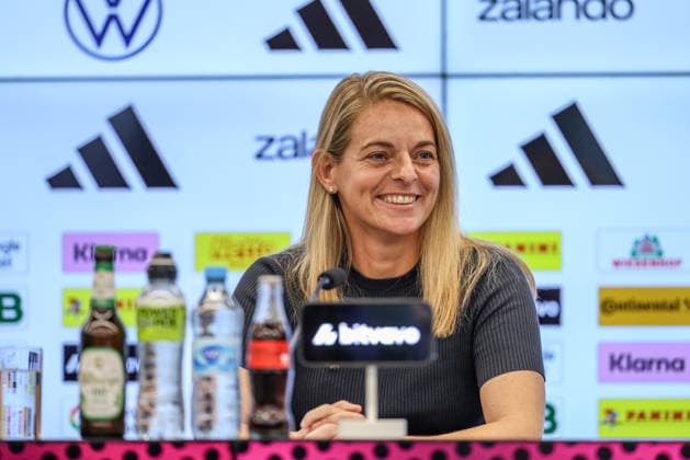 GER, Frankfurt, press conference with Nia Künzer, Christian Wück, and Michael Urbansky, hybrid media session, DFB, start of the World Cup season, German national team, DFB Campus in pictures: Nia Künzer, DFB Director of Women’s Soccer, DFB press conference, Press Conference Marking the Start of the World Cup Season for the German Women’s National Team and the U23 Team at the DFB Campus; DFB DFL REGULATIONS PROHIBIT ANY USE OF PHOTOGRAPHS AS IMAGE SEQUENCES AND OR QUASI-VIDEO, September 29, 2026 Copyright: HMBxMedia HendrikxHamelau