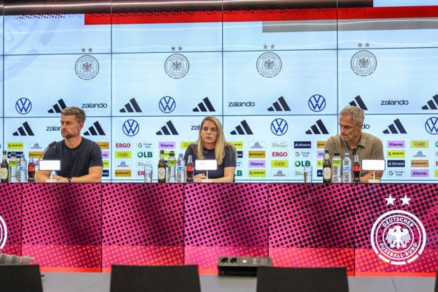 GER, Frankfurt, press conference with Nia Künzer, Christian Wück, and Michael Urbansky, hybrid media session, DFB, Start of the World Cup season, German national team, DFB Campus in pictures: Nia Künzer, DFB Director of Women’s Soccer; DFB press conference, press conference marking the start of the World Cup season for the German women’s national team and the U-23 team at the DFB Campus, Michael Urbansky, Head Coach of Germany’s U23 Team, German National Team; Christian Wück, Head Coach of Germany, German National Team. DFB and DFL regulations prohibit any use of photographs as image sequences and or quasi-video. September 29, 2026 Copyright: HMBxMedia HendrikxHamelau