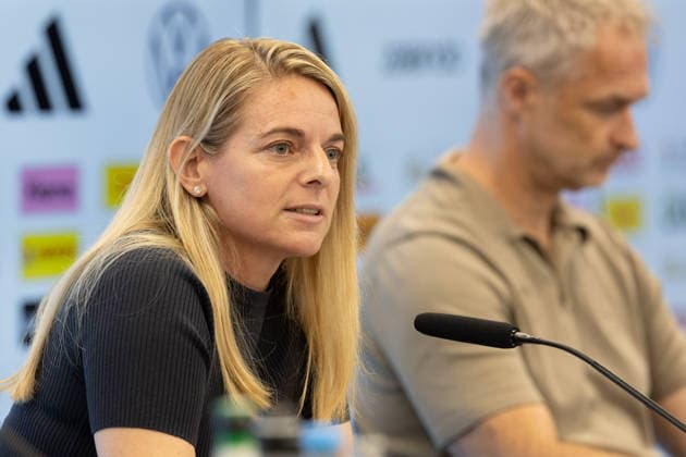 DFB Women s National Team Roster Announcement: DFB Sports Director Nia Künzer speaks during a press conference held at the DFB Campus in Frankfurt am Main on September 29, 2026, Frankfurt am Main, Hesse, Germany, DFB Campus