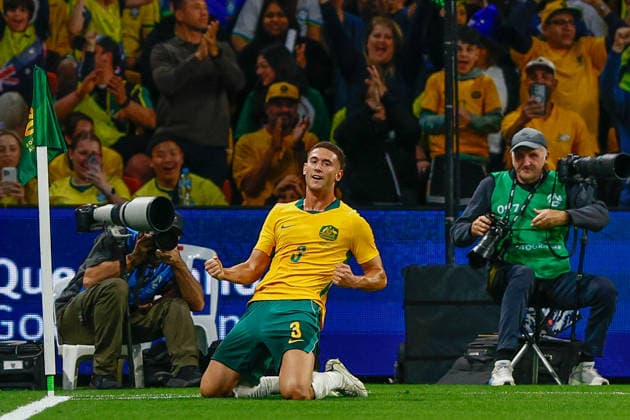 SOCCER AUSTRALIA BRAZIL, Alessandro Circati of Australia celebrates a goal during the Queensland Football Series International Friendly, Länderspiel, Nationalmannschaft match between the Socceroos and Brazil at Suncorp Stadium in Brisbane, Tuesday, September 29, 2026. ( NO ARCHIVING, EDITORIAL USE ONLY  Copyright: xRUSSELLxFREEMANx 20260929112454034859