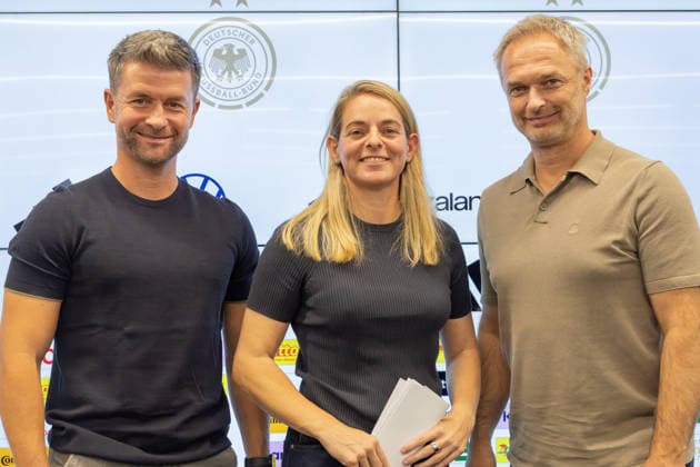 Women s National Team Roster Announcement Press Conference: From left, U-23 Head Coach Michael Urbansky, DFB Sports Director Nia Künzer, and National Team Coach Christian Wück. Press conference held at the DFB Campus in Frankfurt am Main on September 29, 2026; Frankfurt am Main, Hesse, Germany; DFB Campus