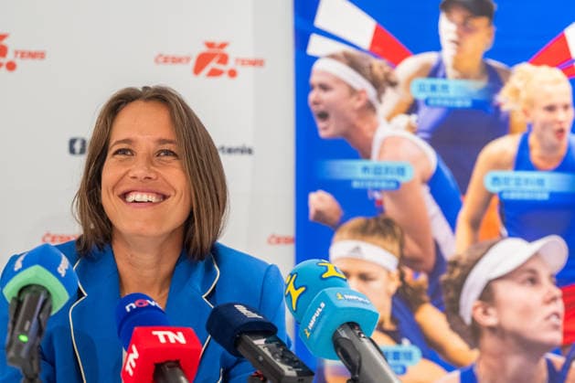 Non-playing captain of the Czech women s tennis team Barbora Strycova speaks at a press conference, PK, Pressekonferenz following Czech team s victory in the Billie Jean King Cup 2026, Prague, on September 29, 2026. (CTKxPhoto OndrejxDeml) CTKPhotoP2026092903960  CTKPhotoP2026092903960