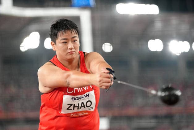 (260929) -- NAGOYA, Sept. 29, 2026 -- Zhao Jie of China competes during the women s hammer throw final of Athletics at the 20th Asian Games Aichi-Nagoya 2026 in Nagoya, Japan, Sept. 28, 2026. ) (SP)JAPAN-NAGOYA-ASIAN GAMES-ATHLETICS-WOMEN S HAMMER THROW-FINAL LuoxYuan 