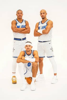 Orlando Magic Media Day 2026, Orlando, Florida, USA Orlando, Florida, USA, September 28, 2026, Desmond Bane 3, Jalen Suggs 4 and Anthopny Black 0 poses during the Orlando Magic Media Day at the Advent Health Training Center. Copyright: xMartyxJean-Louisx