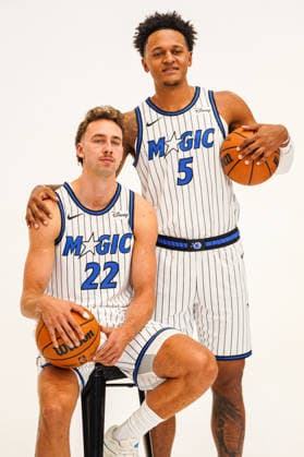 Orlando Magic Media Day 2026, Orlando, Florida, USA Orlando, Florida, USA, September 28, 2026, Paolo Banchero 5 and Franz Wagner 22 poses during the Orlando Magic Media Day at the Advent Health Training Center. Copyright: xMartyxJean-Louisx