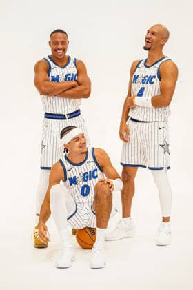 Orlando Magic Media Day 2026, Orlando, Florida, USA Orlando, Florida, USA, September 28, 2026, Desmond Bane 3, Jalen Suggs 4 and Anthopny Black 0 poses during the Orlando Magic Media Day at the Advent Health Training Center. Copyright: xMartyxJean-Louisx