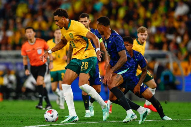 SOCCER AUSTRALIA BRAZIL, Tete Yengi of Australia in action during the Queensland Football Series International Friendly, Länderspiel, Nationalmannschaft match between the Socceroos and Brazil at Suncorp Stadium in Brisbane, Tuesday, September 29, 2026. ( NO ARCHIVING, EDITORIAL USE ONLY  Copyright: xRUSSELLxFREEMANx 20260929176509931582
