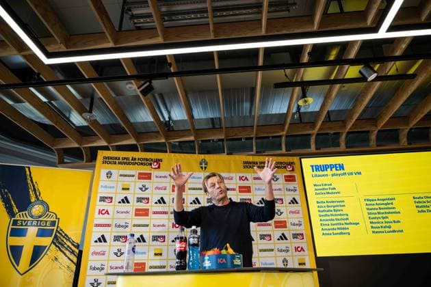 September 29, 2026: Head coach Tony Gustavsson of the Swedish women’s national soccer team during a press conference on September 29, 2026 in Stockholm. Photo by Jesper Zerman, BILDBYRAN, code JZ JZ0761. soccer, football, fotball, World Cup qualifiers, FIFA Women’s World Cup qualifiers, national team selection, Sweden, team presentation, women’s soccer Copyright: JESPERxZERMAN BB260929JZ013