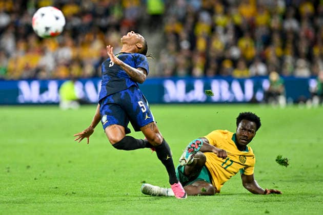 RECORD DATE NOT STATED 29th September 2026; Suncorp Stadium, Brisbane, Australia; Friendlies Football, Australia versus Brazil; Danilo Santos of Brazil is fouled by Nestory Irankunda of Australia NigelxOwen