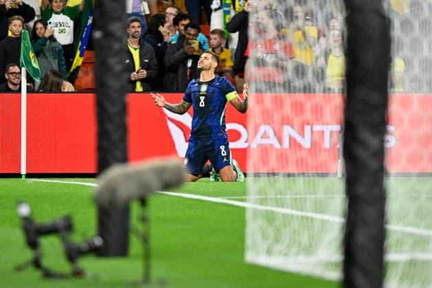 RECORD DATE NOT STATED 29th September 2026; Suncorp Stadium, Brisbane, Australia; Friendlies Football, Australia versus Brazil; Bruno Guimaraes of Brazil celebrates after scoring to make it 3-2 in the 69th minute NigelxOwen