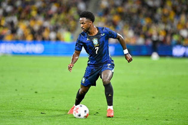 RECORD DATE NOT STATED 29th September 2026; Suncorp Stadium, Brisbane, Australia; Friendlies Football, Australia versus Brazil; Vinicius Junior of Brazil on the ball NigelxOwen