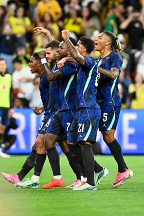 RECORD DATE NOT STATED 29th September 2026; Suncorp Stadium, Brisbane, Australia; Friendlies Football, Australia versus Brazil; Vinicius Junior of Brazil celebrates his penalty to make the score 4-2 in the 80th minute NigelxOwen