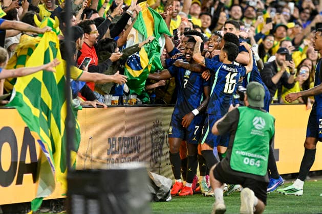 RECORD DATE NOT STATED 29th September 2026; Suncorp Stadium, Brisbane, Australia; Friendlies Football, Australia versus Brazil; Vinicius Junior of Brazil celebrates his penalty to make the score 4-2 in the 80th minute NigelxOwen