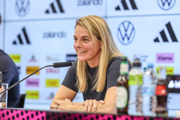 GER, Frankfurt, Press Conference with Nia Künzer, Christian Wück, and Michael Urbansky, hybrid media session, DFB, Start of the World Cup season, German National Team, DFB Campus in the spotlight: Nia Künzer, DFB Director of Women’s Soccer, DFB press conference, press conference marking the start of the World Cup season for the German Women’s National Team and the U23s at the DFB Campus. DFB DFL REGULATIONS PROHIBIT ANY USE OF PHOTOGRAPHS AS IMAGE SEQUENCES AND OR QUASI-VIDEO, September 29, 2026 Copyright: HMBxMedia HendrikxHamelau