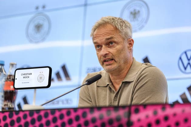 GER, Frankfurt, press conference with Nia Künzer, Christian Wück, and Michael Urbansky, hybrid media session, DFB, start of the World Cup season, German national team, DFB Campus in the photo: Christian Wück, head coach of the German national team, German national team, DFB press conference, press conference marking the start of the World Cup season for the German women’s national team and the U23 team at the DFB Campus. DFB DFL REGULATIONS PROHIBIT ANY USE OF PHOTOGRAPHS AS IMAGE SEQUENCES AND OR QUASI-VIDEO, September 29, 2026 Copyright: HMBxMedia HendrikxHamelau