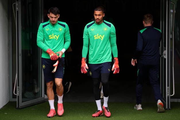 Republic of Ireland Squad Training, Aviva Stadium, Dublin 29 9 2026 Goalkeepers Max O Leary and Gavin Bazunu Max O Leary and Gavin Bazunu 29 9 2026  Copyright: xx RB1_1127