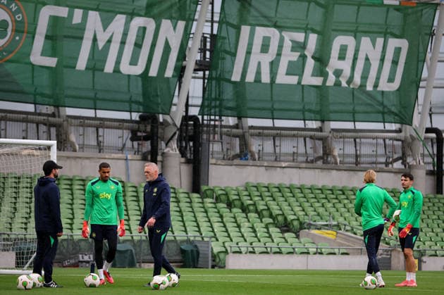 Republic of Ireland Squad Training, Aviva Stadium, Dublin 29 9 2026 Strength and conditioning coach Pepe Lazaro Ramirez, Goalkeeper coach Gudmundur Hreidarsson, Goalkeeper Gavin Bazunu, Goalkeeper Caoimhin Kelleher and Goalkeeper Max O Leary Pepe Lazaro Ramirez, Gudmundur Hreidarsson, Gavin Bazunu, Caoimhin Kelleher and Max O Leary 29 9 2026  Copyright: xx RB1_1574