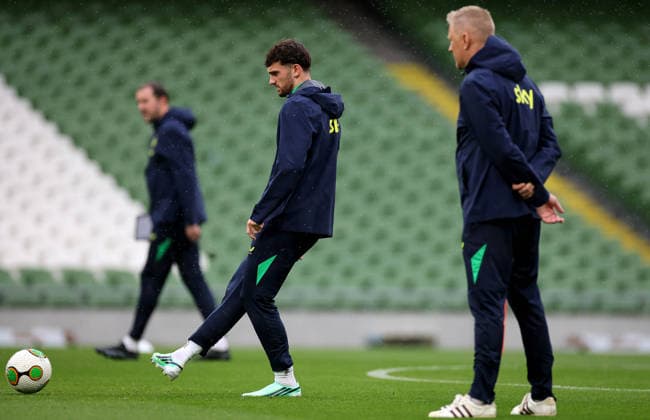 Republic of Ireland Squad Training, Aviva Stadium, Dublin 29 9 2026 Troy Parrott and Head Coach Heimir Hallgrimsson Troy Parrott and Heimir Hallgrimsson 29 9 2026  Copyright: xx RB2_4135