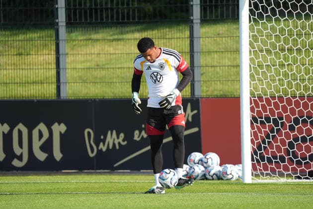 Goalkeeper Noah Atubolu Germany Herzo Base September 29, 2026 German National Team Nations League Preparation, Home Ground, HerzoBase, World of Adidas, Herzogenaurach