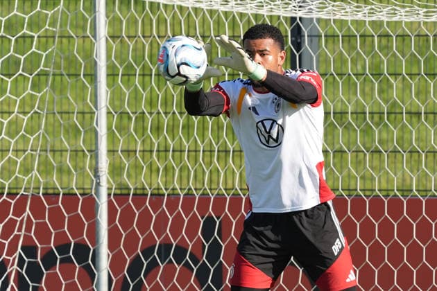 Goalkeeper Noah Atubolu Germany Herzo Base September 29, 2026 German National Team Nations League Preparation, Home Ground, HerzoBase, World of Adidas, Herzogenaurach