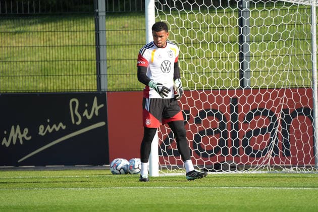 Goalkeeper Noah Atubolu Germany Herzo Base September 29, 2026 German National Team Nations League Preparation, Home Ground, HerzoBase, World of Adidas, Herzogenaurach