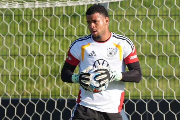 Goalkeeper Noah Atubolu Germany Herzo Base September 29, 2026 German National Team Nations League Preparation, Home Ground, HerzoBase, World of Adidas, Herzogenaurach