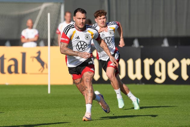 David Raum, Germany; Philipp Treu, Germany; HerzoBase, September 29, 2026; German National Team Nations League Preparation, Home Ground, HerzoBase, World of Adidas, Herzogenaurach