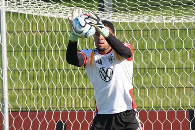 Goalkeeper Noah Atubolu Germany Herzo Base September 29, 2026 German National Team Nations League Preparation, Home Ground, HerzoBase, World of Adidas, Herzogenaurach