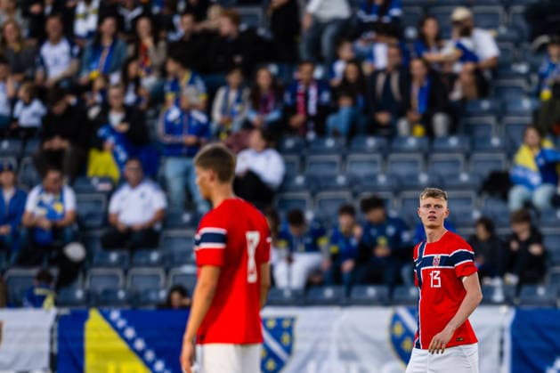 September 29, 2026: Rasmus Holten of Norway looks dejected after the 0–1 loss during the UEFA European Under-21 Qualifier soccer match between Norway and Bosnia and Herzegovina on September 29, 2026 in Stavanger. Photo by Marius Simensen. BILDBYRAN COP 238 bbeng bosnia bosnia and herzegovina depp em qualification soccer u21 uefa euro under-21 qualifiers  Copyright: MARIUSxSIMENSEN BB260929BB295