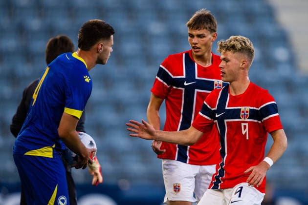 September 29, 2026: Sindre Walle Egeli of Norway celebrates after scoring the 1-1 goal during the UEFA European Under-21 Qualifier soccer match between Norway and Bosnia and Herzegovina on September 29, 2026 in Stavanger. Photo by Marius Simensen. BILDBYRAN COP 238 bbeng bosnia bosnia and herzegovina eu qualifiers soccer football celebration norway u21 uefa euro under-21 qualifiers  Copyright: MARIUSxSIMENSEN BB260929BB315