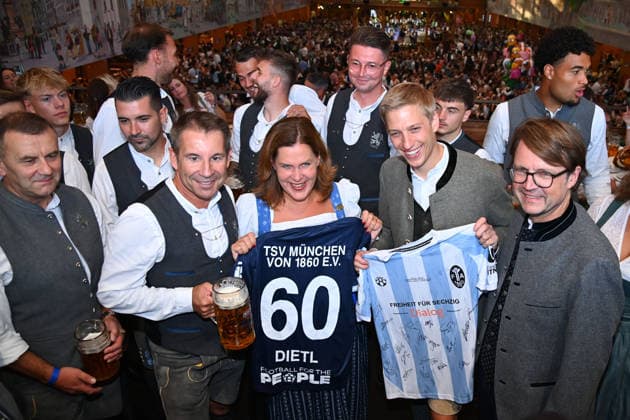 President Gernot MANG 1860, Verena DIETL, Mayor Dominik KRAUSE: TSV 1860 Munich’s traditional Oktoberfest visit, Hacker Pschorr Tent team, 191st Oktoberfest, September 4–October 19, 2026, at the Theresienwiese in Munich