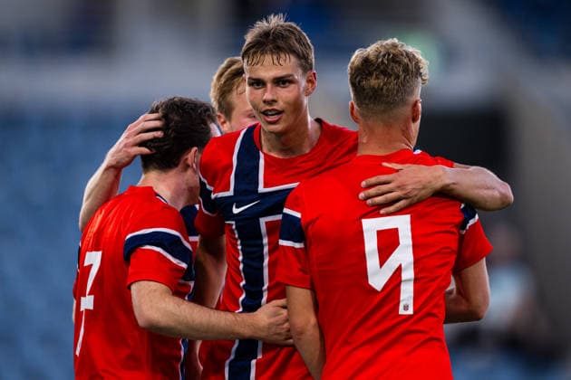 September 29, 2026: Sindre Walle Egeli of Norway celebrates after scoring the 2-1 goal during the UEFA European Under-21 Qualifier soccer match between Norway and Bosnia and Herzegovina on September 29, 2026 in Stavanger. Photo by Marius Simensen. BILDBYRAN COP 238 bbeng bosnia bosnia and herzegovina em qualification soccer football celebration norway u21 uefa euro under-21 qualifiers  Copyright: MARIUSxSIMENSEN BB260929BB350