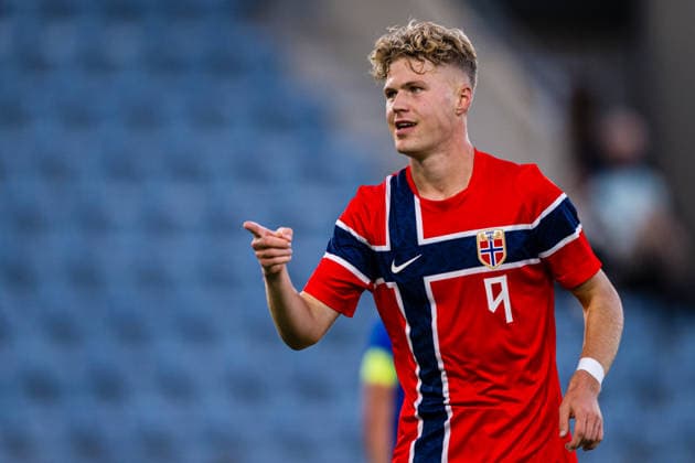 September 29, 2026: Sindre Walle Egeli of Norway celebrates after scoring the 2-1 goal during the UEFA European Under-21 Qualifier soccer match between Norway and Bosnia and Herzegovina on September 29, 2026 in Stavanger. Photo by Marius Simensen. BILDBYRAN COP 238 bbeng bosnia bosnia and herzegovina em qualification soccer football celebration norway u21 uefa euro under-21 qualifiers  Copyright: MARIUSxSIMENSEN BB260929BB352