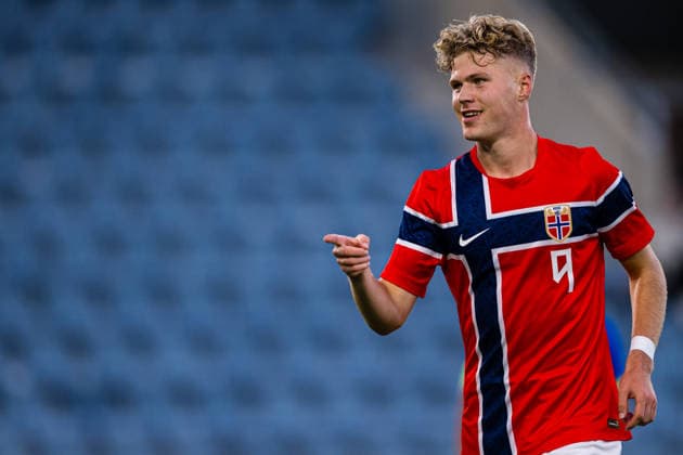 September 29, 2026: Sindre Walle Egeli of Norway celebrates after scoring the 2-1 goal during the UEFA European Under-21 Qualifier soccer match between Norway and Bosnia and Herzegovina on September 29, 2026 in Stavanger. Photo by Marius Simensen. BILDBYRAN COP 238 bbeng bosnia bosnia and herzegovina eu qualifiers soccer football celebration norway u21 uefa euro under-21 qualifiers  Copyright: MARIUSxSIMENSEN BB260929BB353
