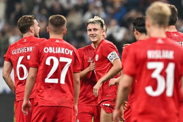 Russia Soccer Friendly Russia - Iran 9253981 29.09.2026 Russia s Aleksandr Golovin, centre, celebrates his goal with teammates during the friendly soccer match between Russia and Iran at Ak Bars Arena stadium, in Kazan, Republic of Tatarstan, Russia. Maksim Bogodvid Sputnik Kazan Republic of Tatarstan Russia  Copyright: xMaksimxBogodvidx