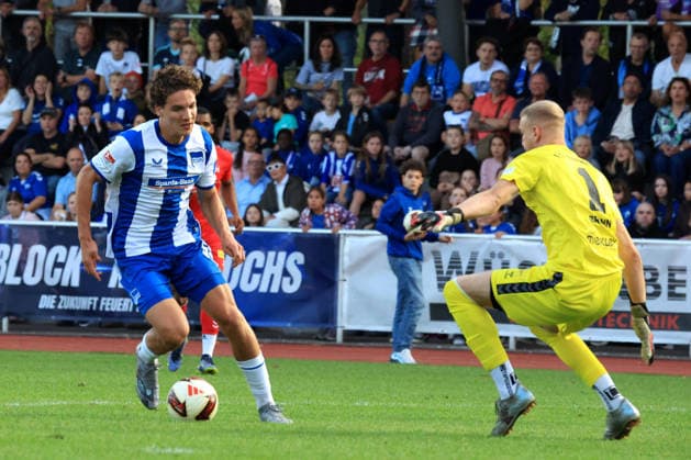 September 29, 2026, DEU GER, Soccer, Friendly Match, 2. Bundesliga, Matchday, 2026–2027 Season, Ernst Reuter Stadium, Berlin, Hertha 03 Zehlendorf vs. Hertha BSC 0–1 (goal by Liam Brenn, Hertha 03 1; Soufian Gouram, Hertha BSC Berlin 33). DFB and DFL regulations prohibit any use of photographs as image sequences and or quasi-video. nordphoto GmbH, Engler, Berlin, Ernst Reuter Stadium, Berlin, Germany Copyright: xNordphotox xEnglerx