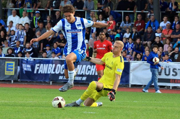 September 29, 2026, DEU GER, Soccer, Friendly Match, 2. Bundesliga, Matchday, 2026–2027 Season, Ernst Reuter Stadium, Berlin, Hertha 03 Zehlendorf vs. Hertha BSC 0–1 (goal by Liam Brenn, Hertha 03 1; Soufian Gouram, Hertha BSC Berlin 33). DFB and DFL regulations prohibit any use of photographs as image sequences and or quasi-video. nordphoto GmbH, Engler, Berlin, Ernst Reuter Stadium, Berlin, Germany Copyright: xNordphotox xEnglerx