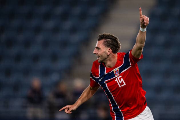 September 29, 2026: Niklas Odegard of Norway celebrates after scoring the 3-1 goal during the UEFA European Under-21 Qualifier soccer match between Norway and Bosnia and Herzegovina on September 29, 2026 in Stavanger. Photo by Marius Simensen. BILDBYRAN COP 238 bbeng bosnia bosnia and herzegovina eu qualifiers soccer football celebration norway u21 uefa euro under-21 qualifiers  Copyright: MARIUSxSIMENSEN BB260929BB420