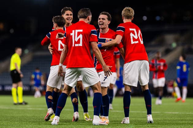September 29, 2026: Niklas Odegard of Norway celebrates after scoring the 3-1 goal during the UEFA European Under-21 Qualifier soccer match between Norway and Bosnia and Herzegovina on September 29, 2026 in Stavanger. Photo by Marius Simensen. BILDBYRAN COP 238 bbeng bosnia bosnia and herzegovina eu qualifiers soccer u21 uefa euro under-21 qualifiers  Copyright: MARIUSxSIMENSEN BB260929BB423