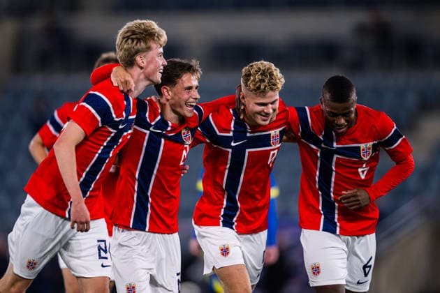 September 29, 2026: Sindre Walle Egeli of Norway celebrates after scoring the 4-1 goal during the UEFA European Under-21 Qualifier soccer match between Norway and Bosnia and Herzegovina on September 29, 2026 in Stavanger. Photo by Marius Simensen. BILDBYRAN COP 238 bbeng bosnia bosnia and herzegovina eu qualifiers soccer football celebration norway u21 uefa euro under-21 qualifiers  Copyright: MARIUSxSIMENSEN BB260929BB425