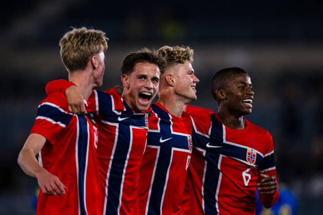 September 29, 2026: Sindre Walle Egeli of Norway celebrates after scoring the 4–1 goal during the UEFA European Under-21 Qualifier soccer match between Norway and Bosnia and Herzegovina on September 29, 2026 in Stavanger. Photo by Marius Simensen. BILDBYRAN COP 238 bbeng bosnia bosnia and herzegovina eu qualifiers soccer football celebration norway u21 uefa euro under-21 qualifiers  Copyright: MARIUSxSIMENSEN BB260929BB433