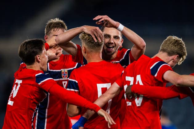 September 29, 2026: Sindre Walle Egeli of Norway celebrates after scoring the 4-1 goal during the UEFA European Under-21 Qualifier soccer match between Norway and Bosnia and Herzegovina on September 29, 2026 in Stavanger. Photo by Marius Simensen. BILDBYRAN COP 238 bbeng bosnia bosnia and herzegovina em qualification football soccer celebration norway u21 uefa euro under-21 qualifiers  Copyright: MARIUSxSIMENSEN BB260929BB437